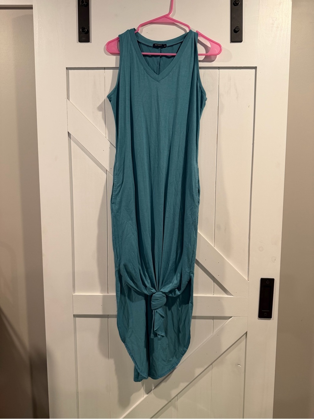 Sleeveless Teal Maxi Dress with Front Knot